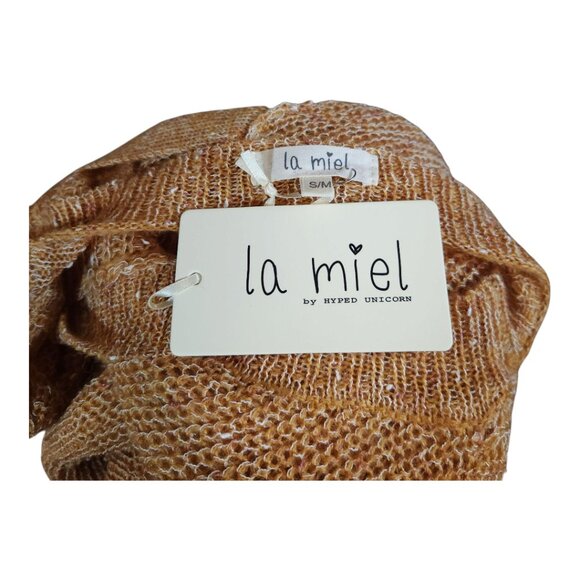 NWT La Miel Open Knit Drop Shoulder Cross-back Sweater in Orange Women's S/M - Picture 6 of 6